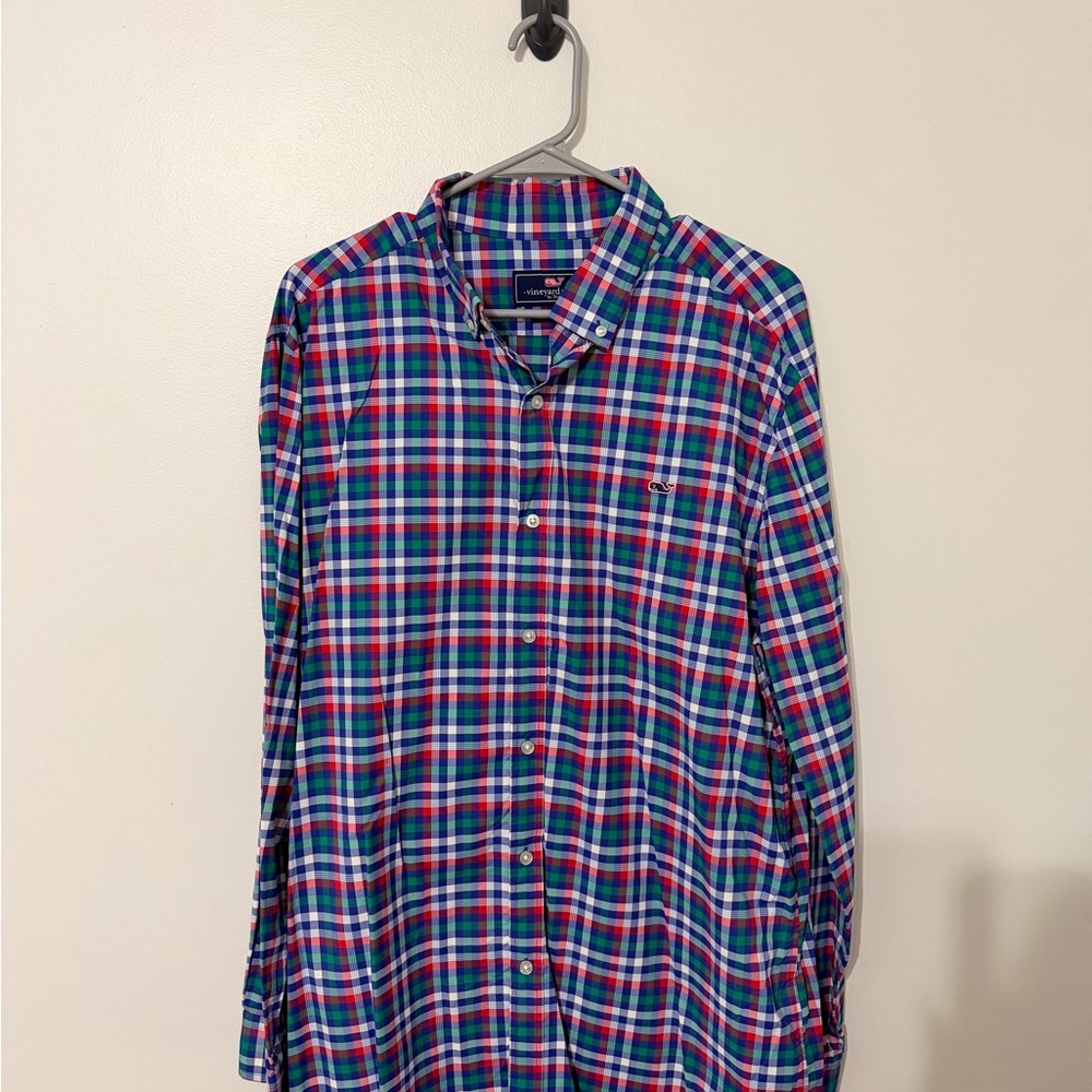 Vineyard Vines Blue and Pink Plaid Shirt